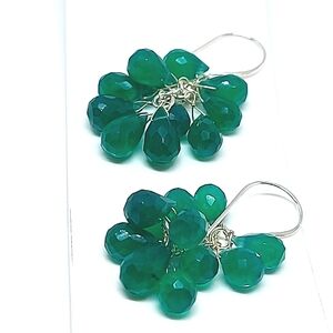 Natural Briolette Green Aventurine 11x6mm 925‎ Sterling Silver Earrings